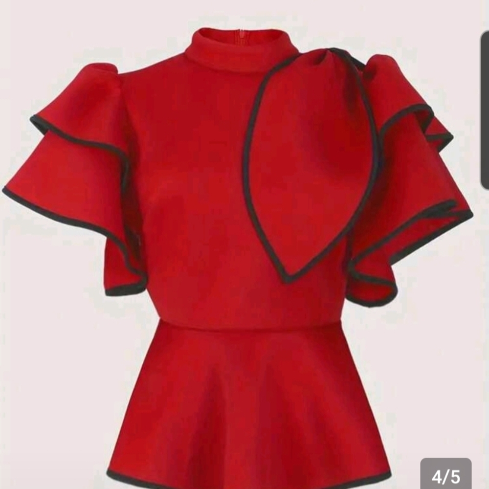 EMAYSPORIUM Elegant Red Ruffled Women's Top-(NWT) - Picture 2 of 4